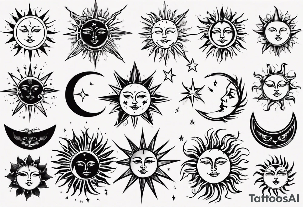 Sun star and moon tattoo idea