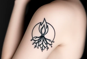 flame in a blooming roots circle tattoo idea
