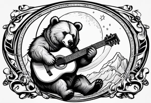 bear on the moon playing guitar tattoo idea