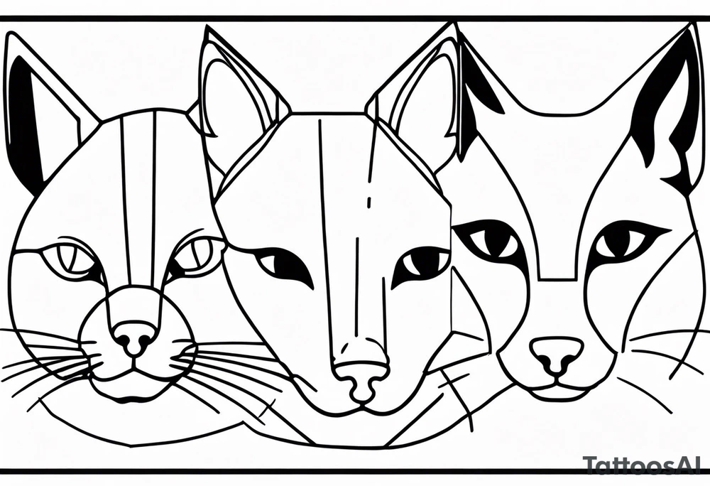 One line style black tattoo with cat and dog faces tattoo idea