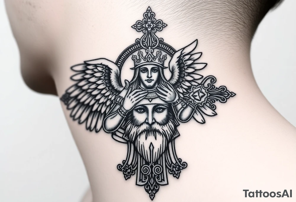 Archangel Michael in armour
A large Orthodox cross with ornate detailing
Christ Pantocrator face (very traditional Orthodox icon style)
Saints like St. Nicholas or St. Andrew tattoo idea