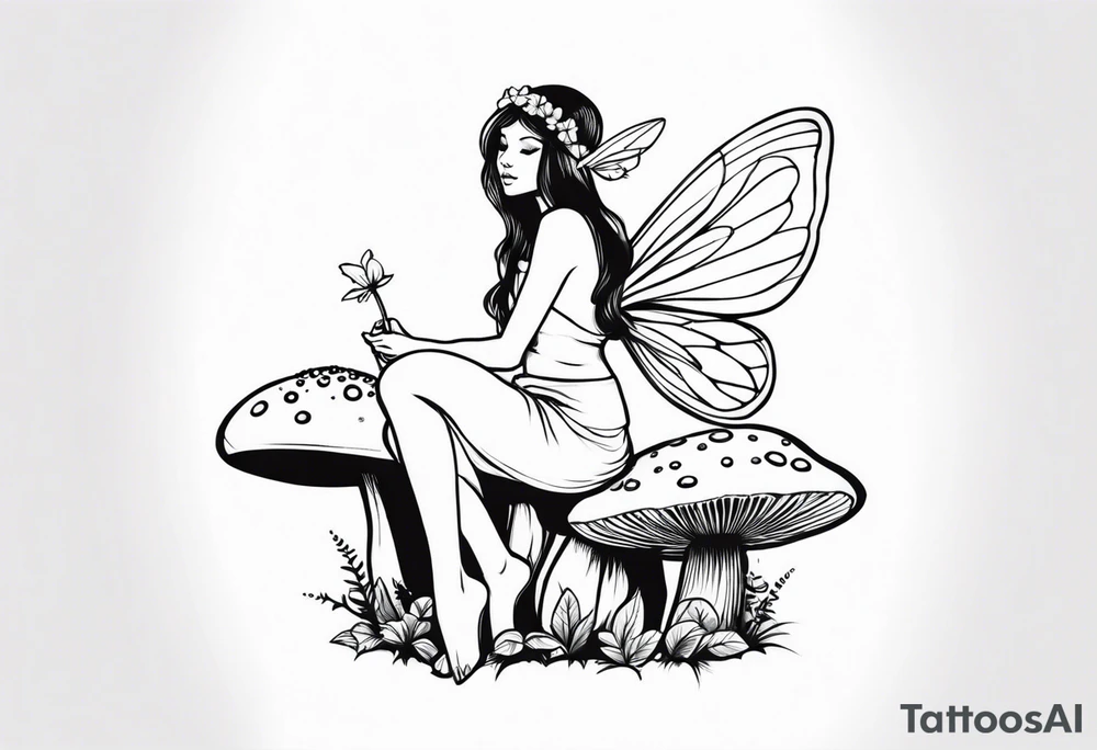 fairy sitting on mushroom tattoo idea