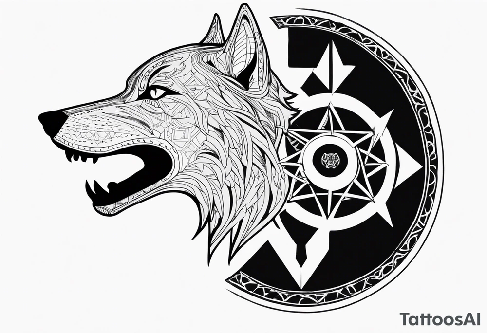 a wolf revealing its skull inspired by elden ring in sigil style tattoo idea