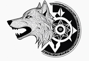 a wolf revealing its skull inspired by elden ring in sigil style tattoo idea