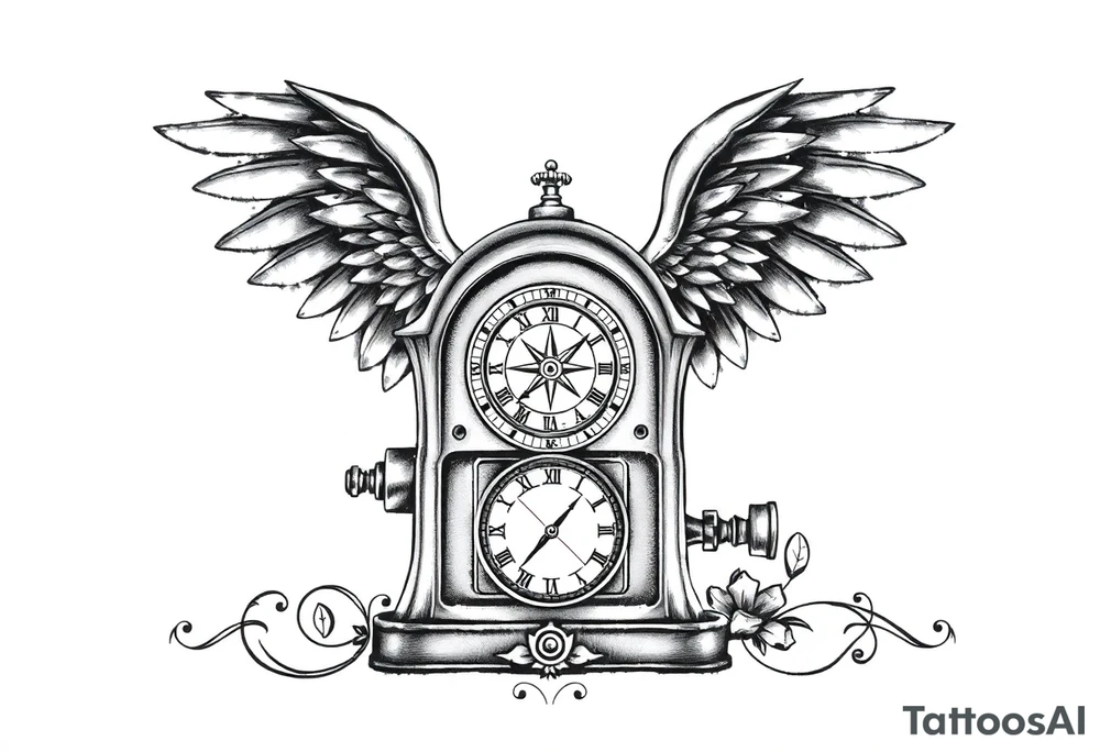 Slot machine with compass and clock with angel wings tattoo idea