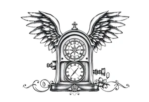 Slot machine with compass and clock with angel wings tattoo idea