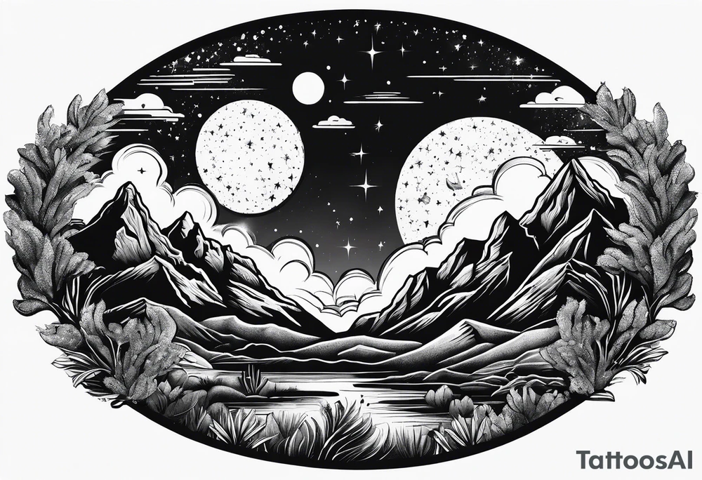 Galaxy sky with Arizona landscape tattoo idea