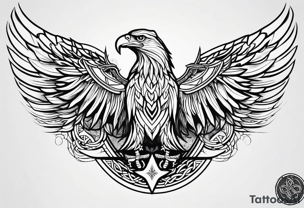 Simple celtic Eagle with wings spread upwards linework tattoo idea