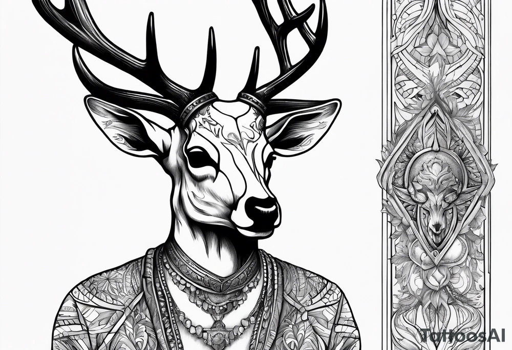 A human with a deer skull head tattoo idea