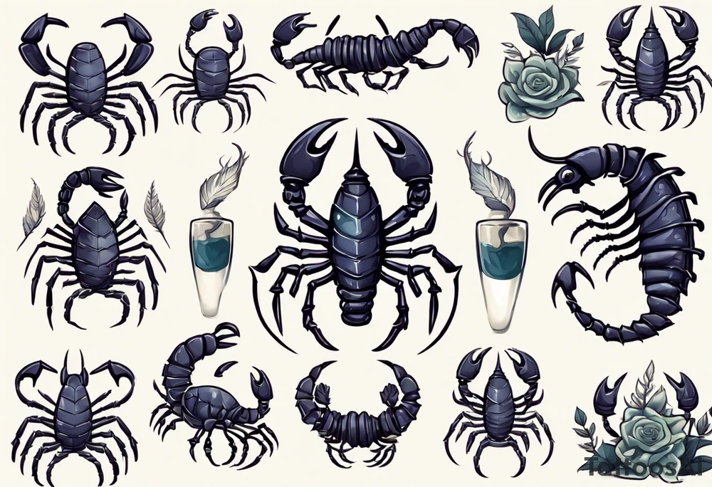background that represents game development and designs with a scorpion make it magical, and cute scorpion that's feminine tattoo idea