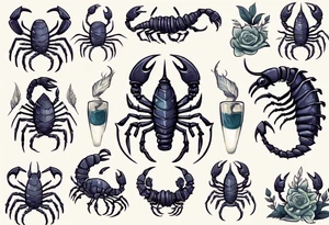 background that represents game development and designs with a scorpion make it magical, and cute scorpion that's feminine tattoo idea