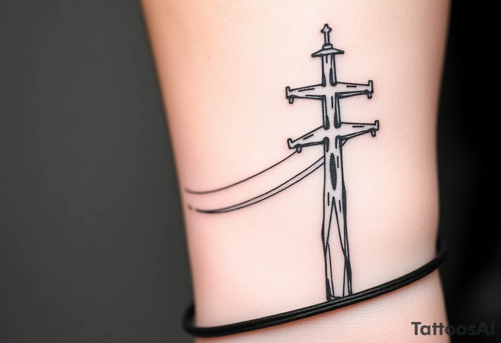 a wooden 12kv pole. Make the pole a cross that has a hidden resemblance to god. tattoo idea