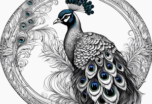pen intertwined with peacock feather tattoo idea