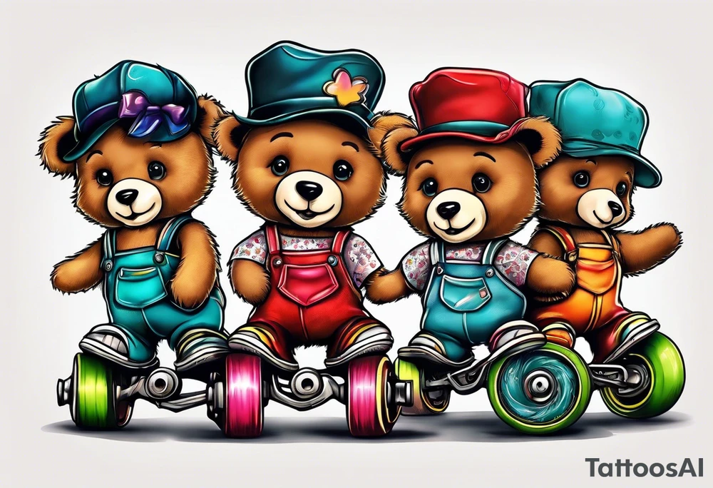 teddy bears wearing roller skates on their feet tattoo idea