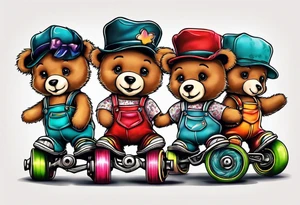 teddy bears wearing roller skates on their feet tattoo idea