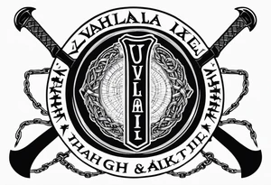 Valhalla round shield axe barbed wire chains tattoo idea