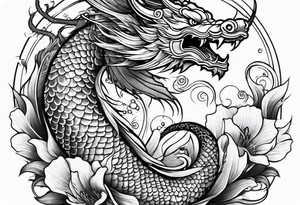 Tattoo representing strength and overcoming obstacles, featuring dragon and koi fish tattoo idea