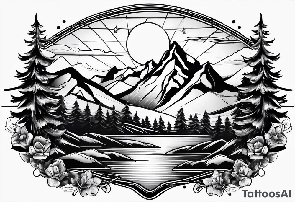 sunset over mountains made of prism glass tattoo idea