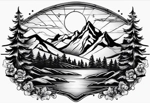 sunset over mountains made of prism glass tattoo idea