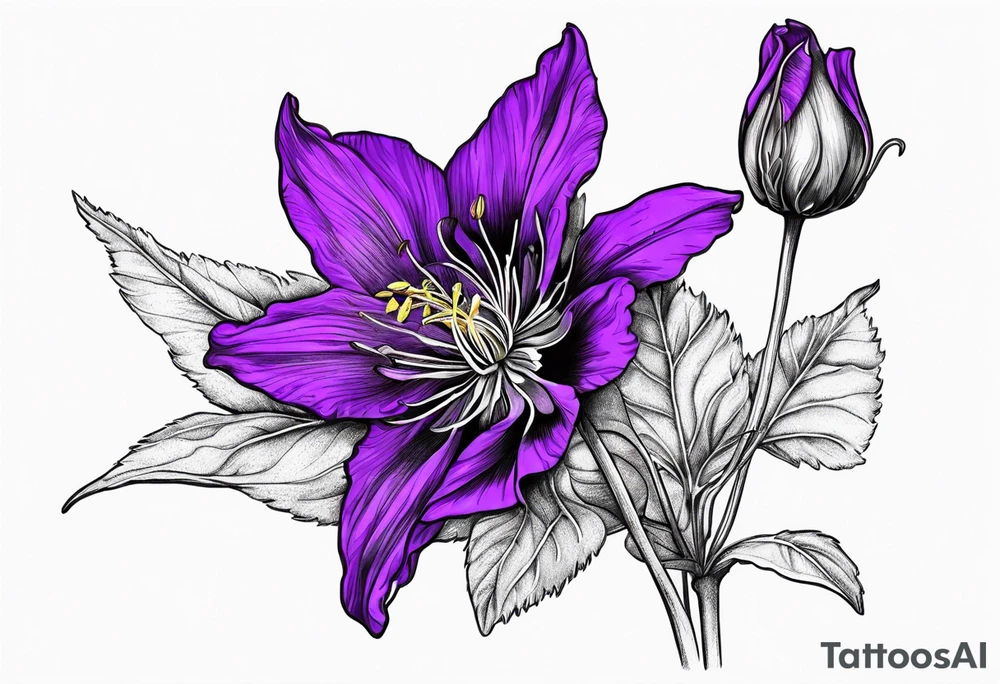 Columbine flower purple with stem tattoo idea