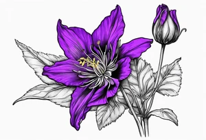 Columbine flower purple with stem tattoo idea