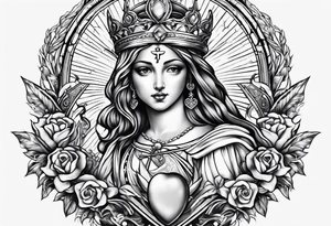 Sacred heart of marry with swords and Cancer ribbon chest tattoo tattoo idea