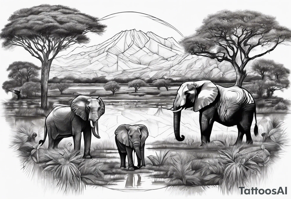 african, animals, landscape tattoo idea