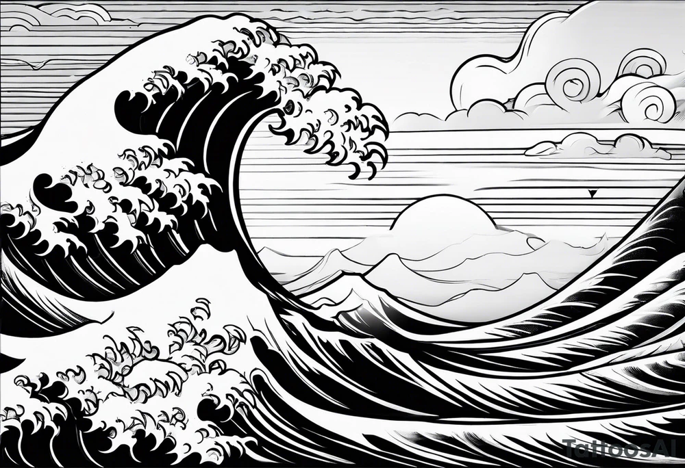 Full sleeve waves black with blue accent struggle perseverance tattoo idea