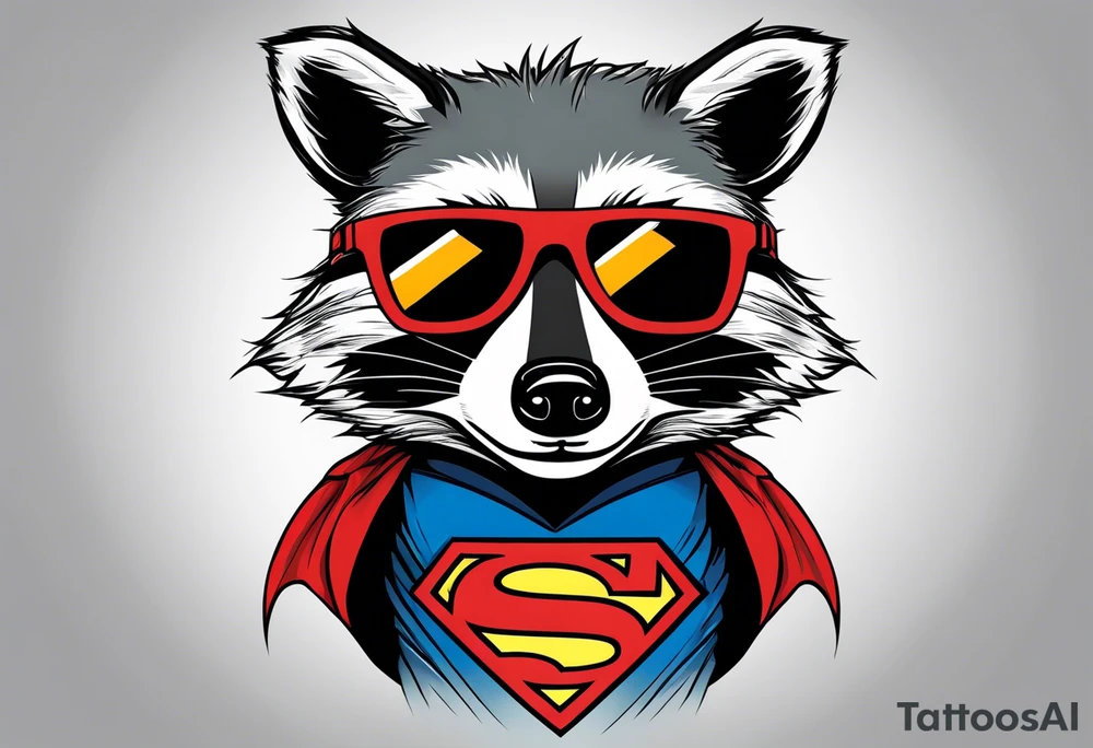 raccoon wearing a Superman t-shirt tattoo idea