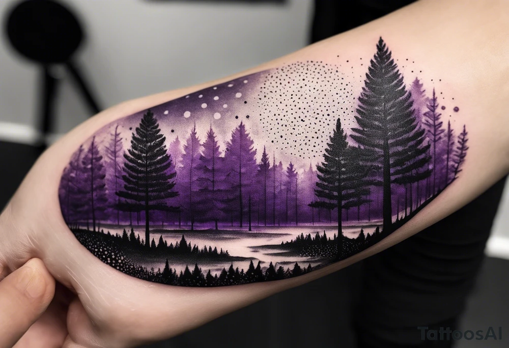 forest, abstract, on hand, no people, purple and black, full, not limited by borders tattoo idea