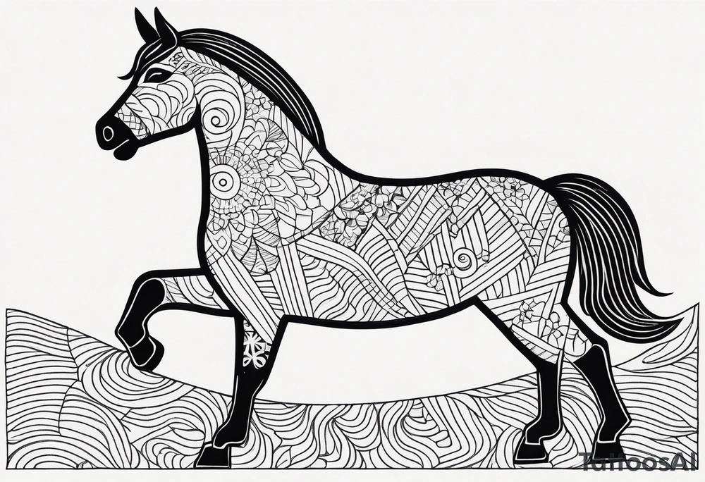 Herring outline filled in with the pattern of a Swedish Dala horse tattoo idea