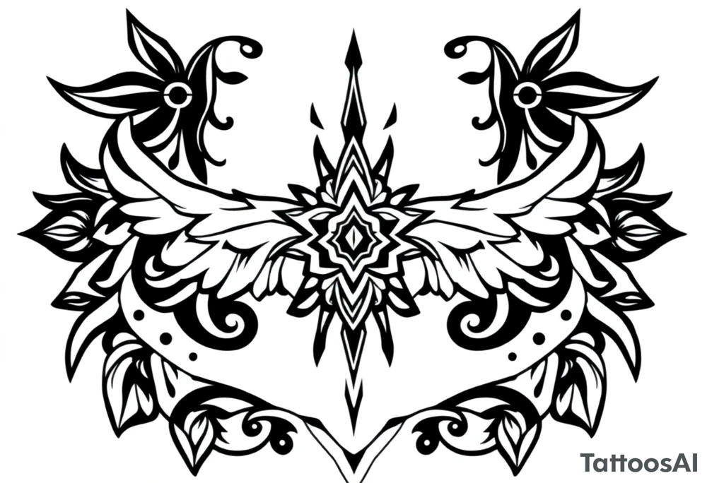 shaman style mytical bold line with rhyme tattoo idea