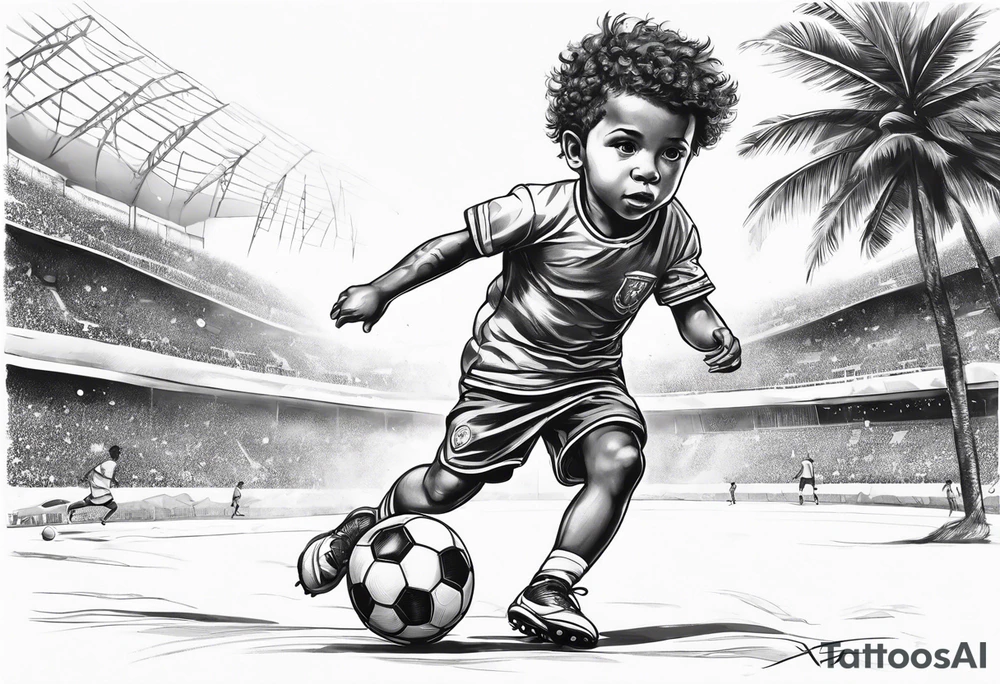 Little boy playing soccer in Rio de Janeiro tattoo idea