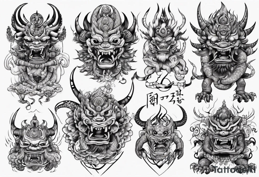 Hindu monster with connecting lines going out of it tattoo idea