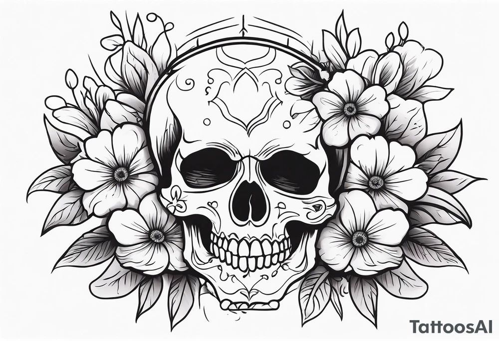 skull and flowers tattoo for full sleeve tattoo idea