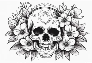 skull and flowers tattoo for full sleeve tattoo idea
