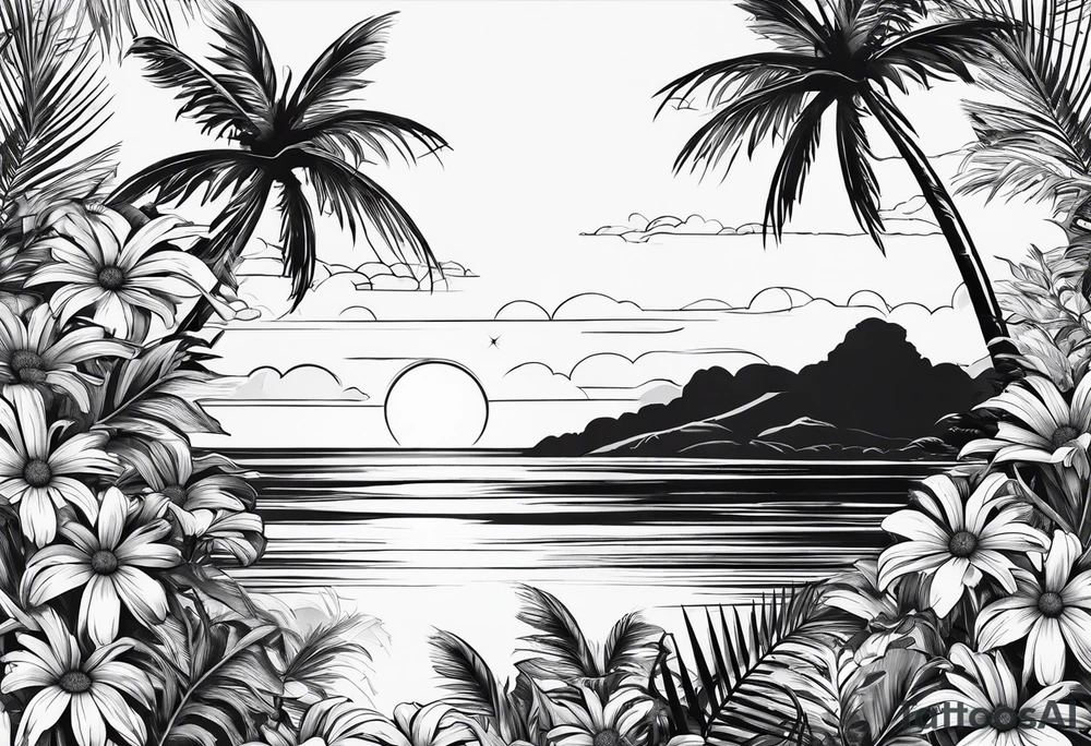 Daisies, palm trees tattoo idea