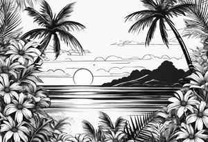 Daisies, palm trees tattoo idea