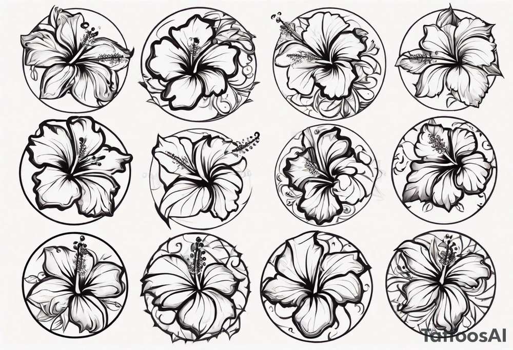 Round ornament hibiscus without leaves tattoo idea