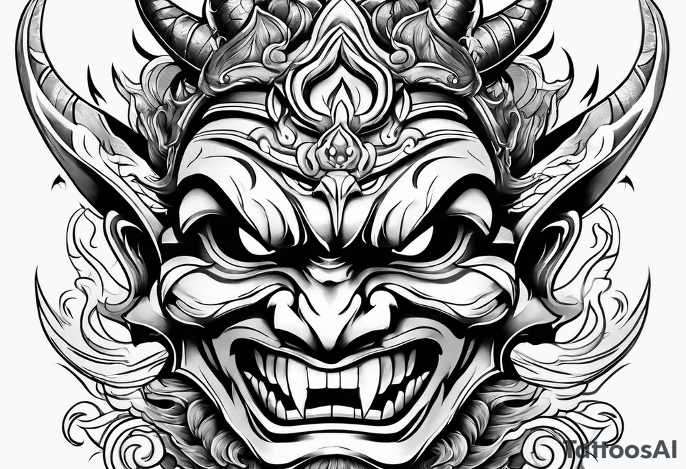 Oni mask with flames at the teeth tattoo idea