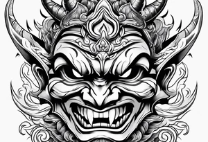 Oni mask with flames at the teeth tattoo idea