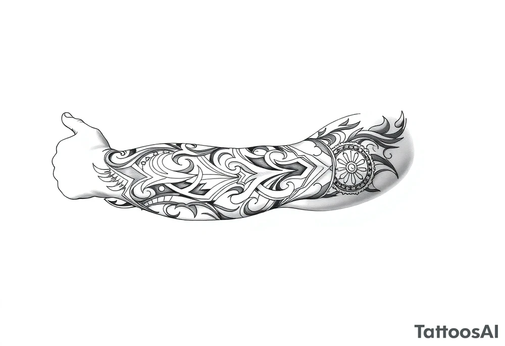 Tribal Sicilian sleeve with patterns tattoo idea