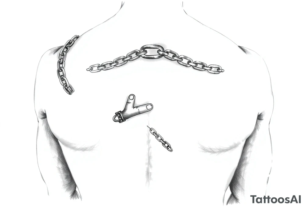 Chains surrounded around fingers to the wrist while connecting to the pointer finger and thumb tattoo idea