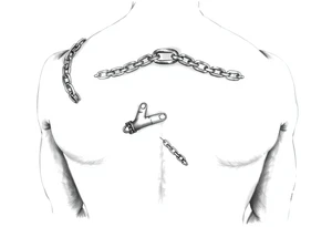 Chains surrounded around fingers to the wrist while connecting to the pointer finger and thumb tattoo idea