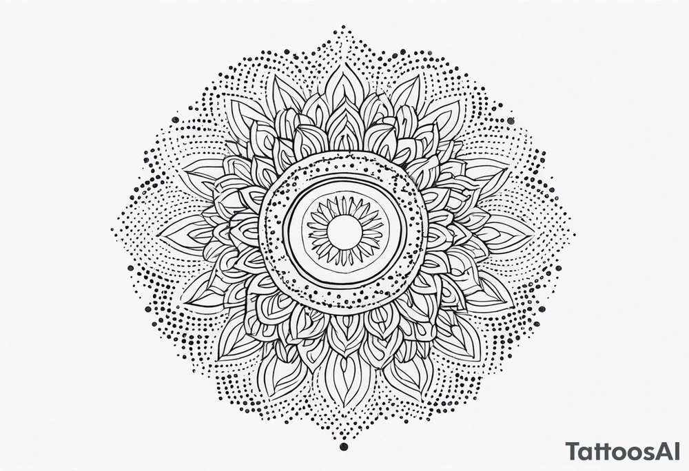 simple sunshine mandala made of black dots with circles tattoo idea