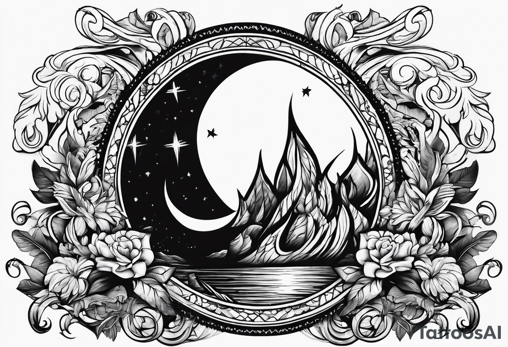 Fire over a half moon tattoo idea