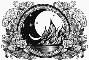 Fire over a half moon tattoo idea
