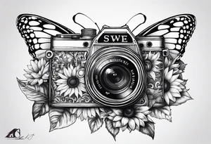 Butterfly, sunflower, camera, book tattoo idea