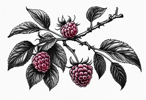 a single long raspberry branch that is growing downwards and skinny in width tattoo idea