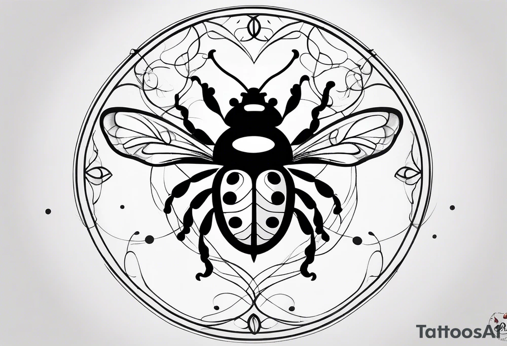 very minimalist thin lining very minimal tattoo with combination of a ladybug, the letter ‘s’, a jellyfish and a swing tattoo idea